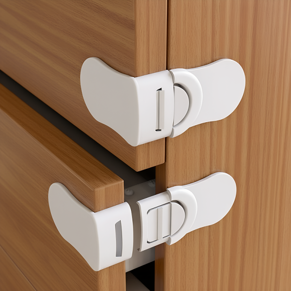 drawer safety latch, adhesive safety latch, cupboard safety lock
